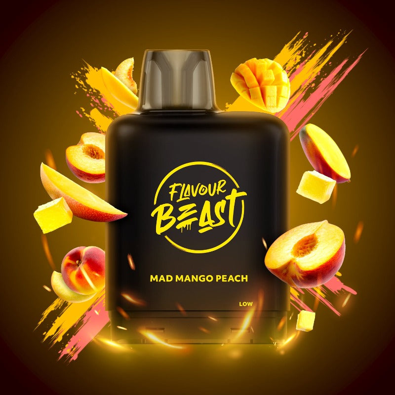 MAD MANGO PEACH LEVEL X BOOST PODS Dive into this robust fusion of sweet, tropical mangoes and juicy peaches for the perfect puff every time.Experience heightened vaping satisfaction with the Level X Boost Flavour Beast Pods, expertly engineered to offer an unmatched hybrid vaping encounter.