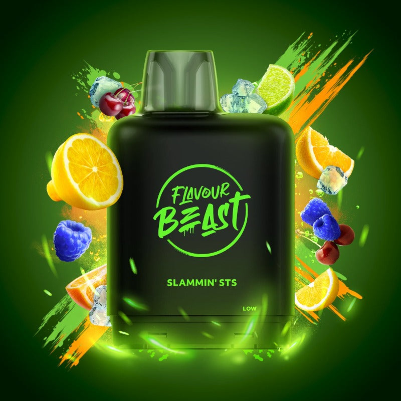 SLAMMIN' STS ICED LEVEL X BOOST PODS Experience this sweet and sour mixed fruit sensation fused with a chilled exhale that will leaving you wanting more. Experience heightened vaping satisfaction with the Level X Boost Flavour Beast Pods, expertly engineered to offer an unmatched hybrid vaping encounter.