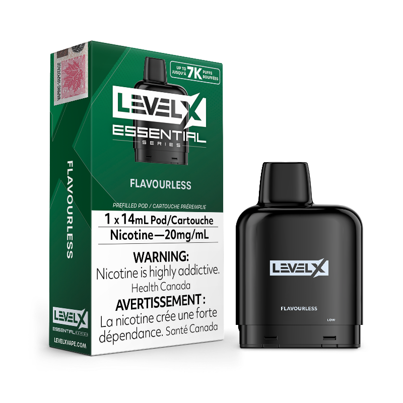 ESSENTIAL SERIES FLAVOURLESS BY LEVEL X For individuals who value the pureness of vaping, our product serves as a blank canvas, providing a platform for you to relish the uncomplicated beauty of vapor.