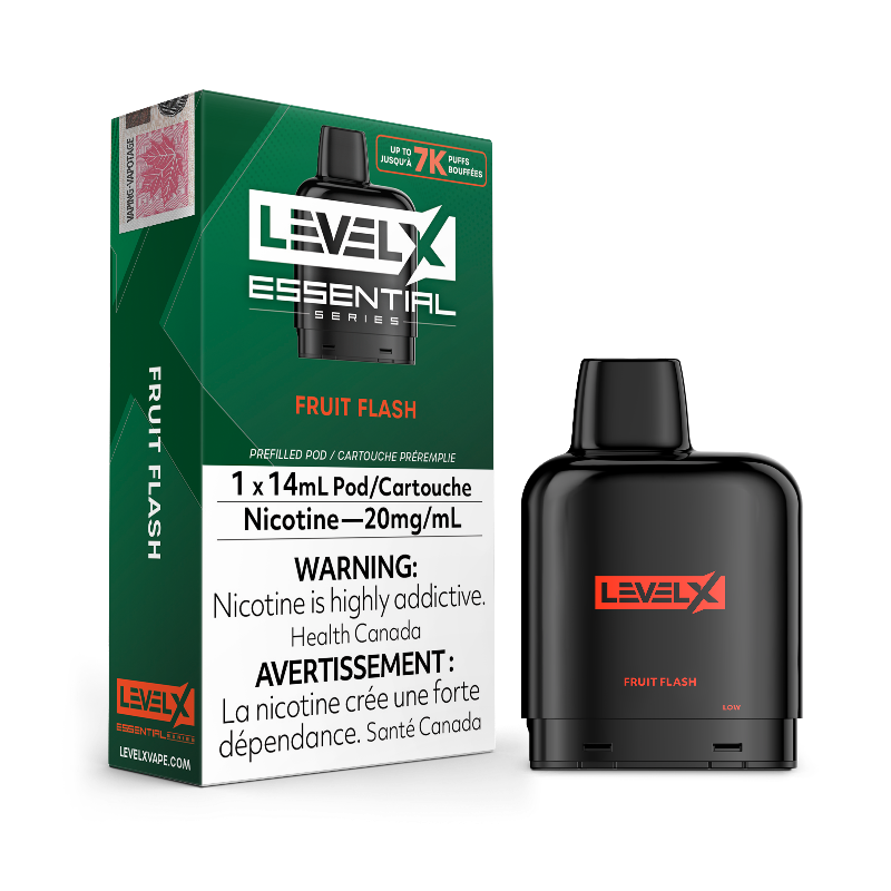ESSENTIAL SERIES FRUIT FLASH BY LEVEL X An enchanting assortment of assorted fruits blends harmoniously to craft a lively and energetic taste experience with each inhalation.