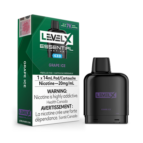 ESSENTIAL SERIES GRAPE ICE BY LEVEL X Experience the exhilarating sensation of succulent grapes combined with a refreshing icy touch, delivering an unparalleled grape flavor unlike anything you've tasted before.