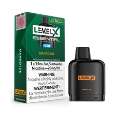 ESSENTIAL SERIES MANGO ICE BY LEVEL X Experience a refreshing blend of frosty breezes intertwining with ripe mangoes, crafting a tropical haven with a delightful, cool twist.