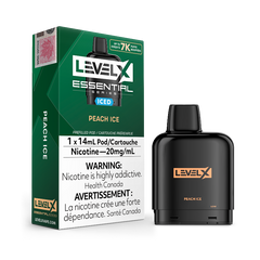 ESSENTIAL SERIES PEACH ICE BY LEVEL X Delight in the fusion of succulent peaches intertwined with a revitalizing icy element, providing a vaping sensation that is both rich in peachy flavor and refreshingly cool.