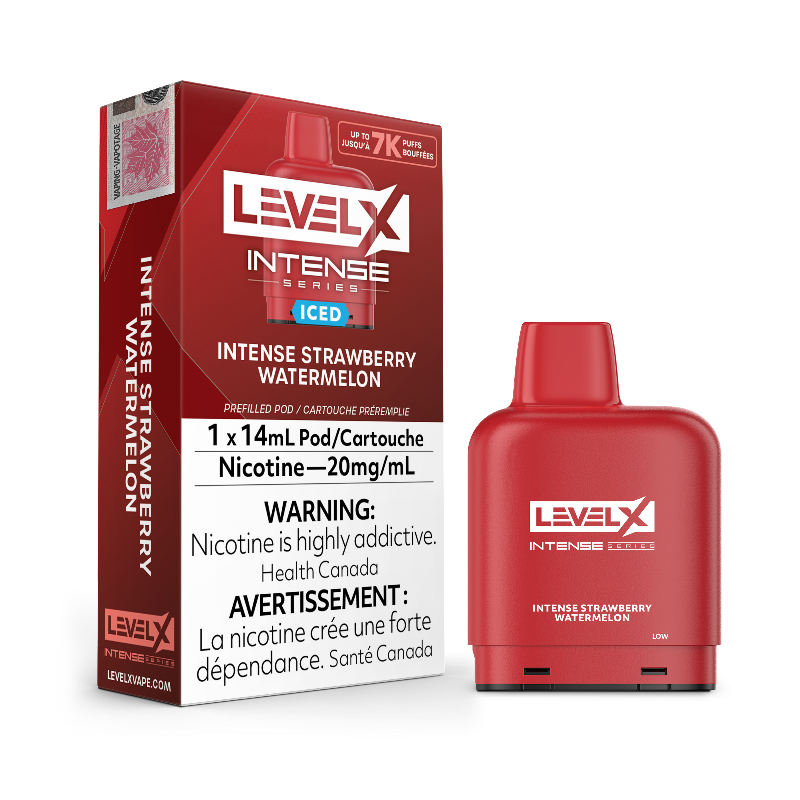 INTENSE SERIES STRAWBERRY WATERMELON ICE BY LEVEL X The fusion of chilled strawberry and refreshing watermelon results in a perfectly balanced and invigorating vape experience, boasting a harmonious blend that's both cool and revitalizing.