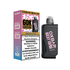 Experience Peach Ice Oxbar SVOPP 60K Pod—available across Quebec, Nova Scotia & Alberta. 60,000 puffs, dual mesh coil, 25mL, and adjustable airflow.