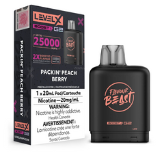 PACKIN' PEACH BERRY LEVEL X BOOST PODS This delightful fruit fusion includes juicy peaches combined with a selection of the finest sweet berries. This dynamic fruit trio will not disappoint.Experience heightened vaping satisfaction with the Level X Boost Flavour Beast Pods.