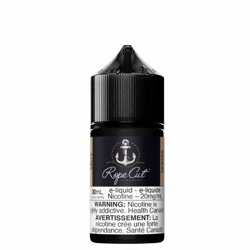 ROPE CUT  Skipper Tobacco really only hits on the back end and it’s not overpowering. This is a line for everyone, even if you don’t care for Tobacco profiles Rope Cut Salt is NOT intended for use in Sub-Ohm Tank systems. Rope Cut Salt E-Liquid is intended for small pod systems.     50%VG | 50%PG Ratio