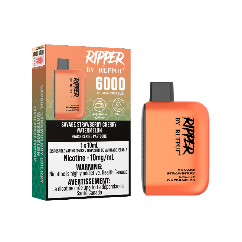 Savage Strawberry Cherry Watermelon 10MG Ripper 6000 Disposable Vape