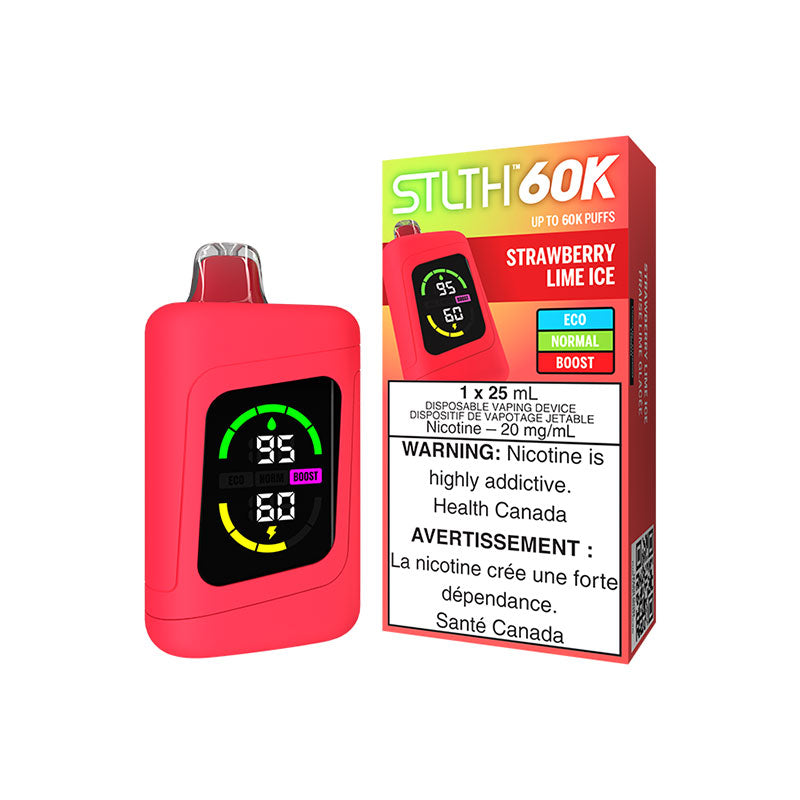 Strawberry Lime Ice STLTH 60K Disposable Vape delivers 60,000 puffs of puffs of ripe strawberries and tangy lime, all topped with a chilling icy breeze, powered by a massive 25mL e-liquid capacity. Free delivery Nova Scotia