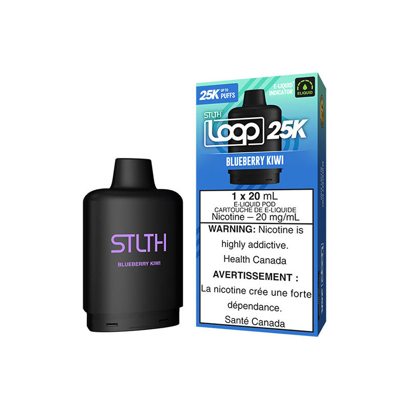 BLUEBERRY KIWI STLTH LOOP 25K Pods – Long-Lasting Vaping with 25,000 Puffs!
Flavour: Experience a perfect balance of sweet blueberries and tangy kiwi in every puff. This refreshing blend delivers a smooth inhale of juicy berries followed by a crisp, tart exhale, creating a flavour that’s both bold and satisfying.