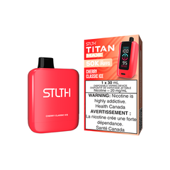 Cherry Classic Ice STLTH Titan Max Disposable Vape – enjoy 50,000 puffs of sweet cherry and icy refreshment, powered by a robust 1000mAh battery.