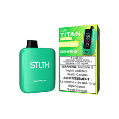 Experience crisp green apple with a frosty menthol kick! Green Apple Ice STLTH Titan Max delivers 50,000 puffs of smooth, lasting satisfaction.