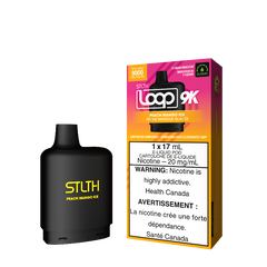 PEACH MANGO ICE STLTH LOOP 9K POD Experience juicy peach with ripe mango topping it off with a menthol hit making it a savoury blend Representing the pinnacle of excellence in the vaping realm, STLTH Loop 9K Pod boasts an impressive 17ML e-liquid capacity, providing an astonishing 9000 puffs per pod.