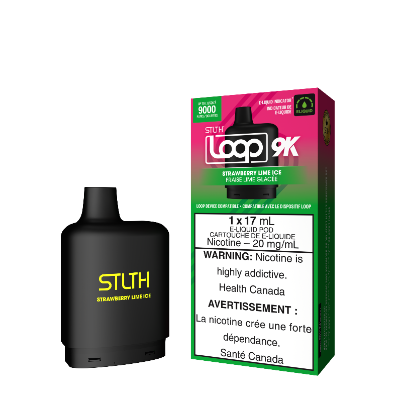 STRAWBERRY LIME ICE STLTH LOOP 9K POD Indulge in refreshing strawberries with a hint of citrus limes with a icy pull making it a frosty blend Representing the pinnacle of excellence in the vaping realm, STLTH Loop 9K Pod boasts an impressive 17ML e-liquid capacity, providing an astonishing 9000 puffs per pod.