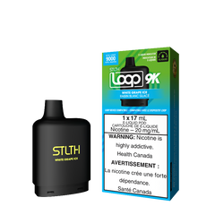 WHITE GRAPE ICE STLTH LOOP 9K POD Indulge in delightful white grapes with a menthol pull Representing the pinnacle of excellence in the vaping realm, STLTH Loop 9K Pod boasts an impressive 17ML e-liquid capacity, providing an astonishing 9000 puffs per pod.