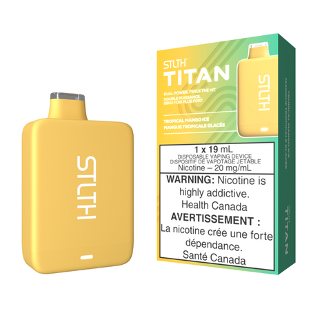 TROPICAL MANGO ICE STLTH TITAN (10k) DISPOSABLE VAPE Step into the otherworldly realm of the Stealth Titan 10k Disposable Vape—where power and performance come together to form vaping greatness! Packed with 19mL of eJuice, a 900mAh rechargeable battery, and 10,000 puffs of endurance, this is a disposable vape like no other. Same-day delivery within the zone and express shipping GTA, Scarborough, Brampton, Etobicoke, Mississauga, Markham, Richmond Hill, Ottawa