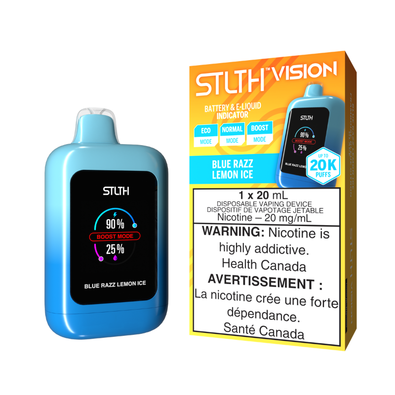 Blue Razz Lemon Ice Stlth Vision Disposable Vape - 20,000 Puffs This bold blend brings together tangy blue raspberry, zesty lemon, and a refreshing icy kick, creating a revitalizing vape that leaves you craving more with every puff.