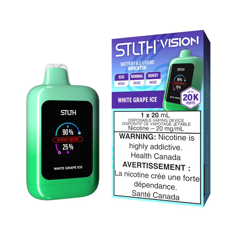 1. STLTH VISION (20k) WHITE GRAPE ICE DISPOSABLE VAPE MISTER VAPOR ALBERTA