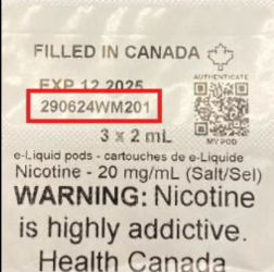 STLTH pods batch code location shown on product pouch