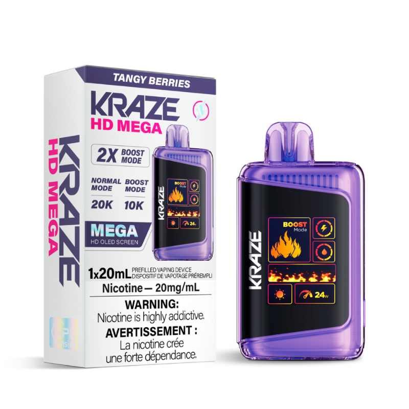 TANGY BERRIES KRAZE HD MEGA (20000 PUFFs) DISPOSABLE VAPE A tasty blend of blueberries, raspberries, blackberries, and strawberries, with a hint of tanginess that's just right.