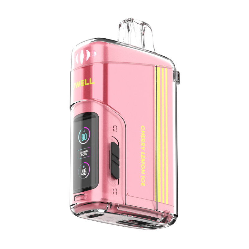 CHERRY LEMON ICE UWELL VISCORE 9000 DISPOSABLE VAPE - Ripe cherries and zesty lemons create this cool, refreshing vape. 20mg/mL, 15mL e-liquid, LED screen, Regular Mode and Monster Mode.