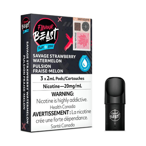 GET THE NEW FLAVOUR BEAST SAVAGE STRAWBERRY WATERMELON ICED PODS POD MR. VAPOR CANADA