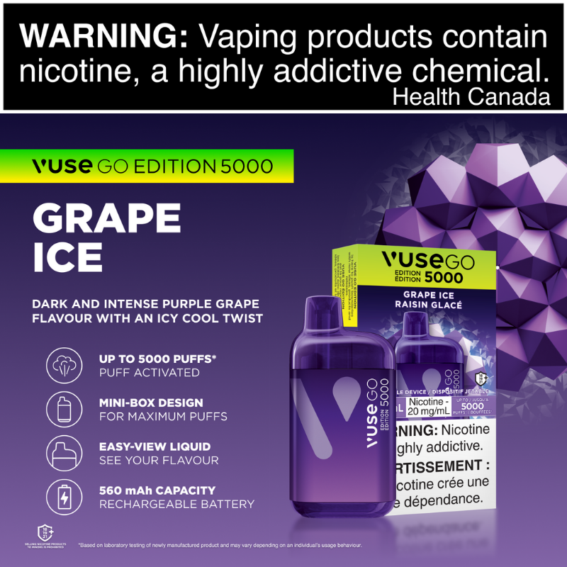 1. BEST VAPE STORE VUSE GO EDITION 5000 GRAPE ICE DISPOSABLE AT MISTER VAPOR (MR.VAPOR) CANADA