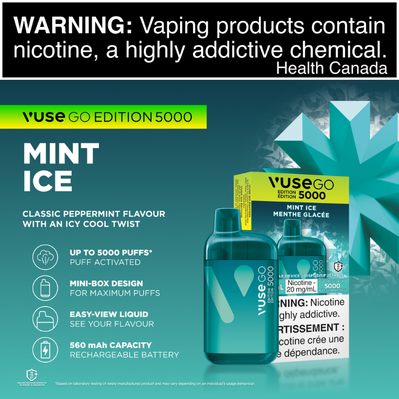 1. BEST VAPE STORE VUSE GO EDITION 5000 MINT ICE DISPOSABLE AT MISTER VAPOR (MR.VAPOR) CANADA