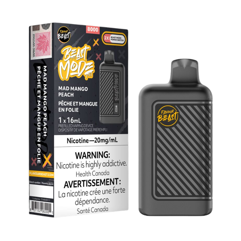 GET YOURS NOW! BEAST MODE 8K MAD MANGO PEACH DISPOSABLE VAPE AT MISTER VAPOR CANADA