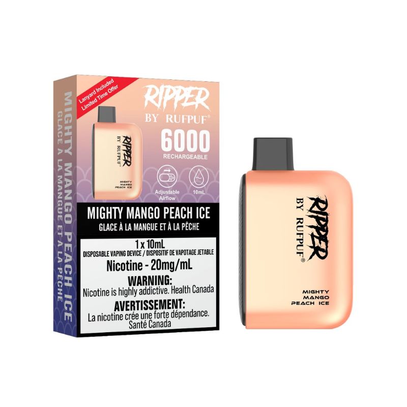 VAPE STORE NEAR ME SELLING RIPPER 6000 MIGHTY MANGO PEACH ICE  DISPOSABLE VAPE AT MISTER VAPOR CANADA