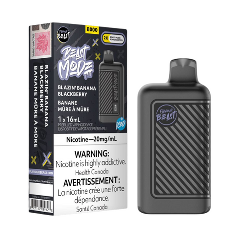 BEST FLAVOUR BEAST MODE 8K BLAZIN' BANANA BLACKBERRY ICED DISPOSABLE VAPE Same-day and next day delivery within the zone and express shipping GTA, Aurora, Scarborough, Brampton, Etobicoke, Mississauga, Markham, Richmond Hill, Ottawa, Oshawa, Vaughan, Toronto, York, North York, Newmarket, Montreal, Burlington, Oakview, Ajax, Whitby, Courtice, Pickering, Barrie, London, Kingston