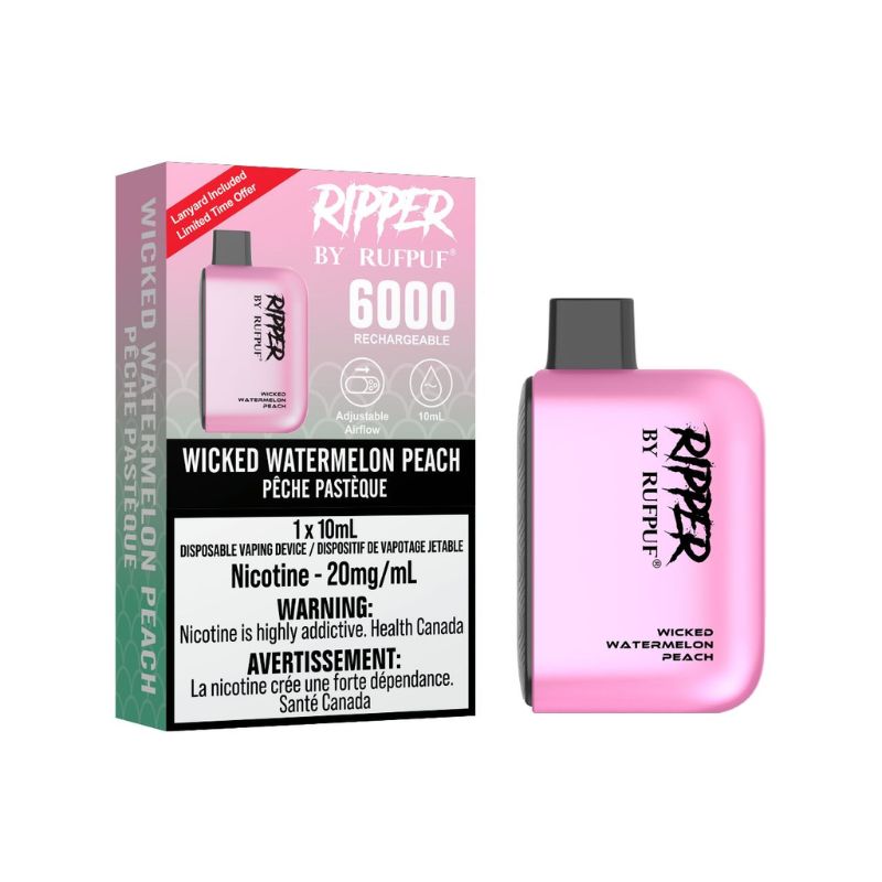 BUY RIPPER 6000 WICKED WATERMELON PEACH DISPOSABLE VAPE AT MISTER VAPOR CANADA