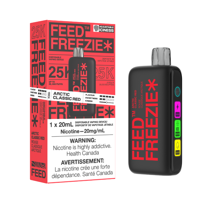 ARCTIC CLASSIC RED FEED FREEZIE Imagine crisp, cool notes of cola flavor enveloped in a chilly menthol breeze, creating a uniquely invigorating experience.