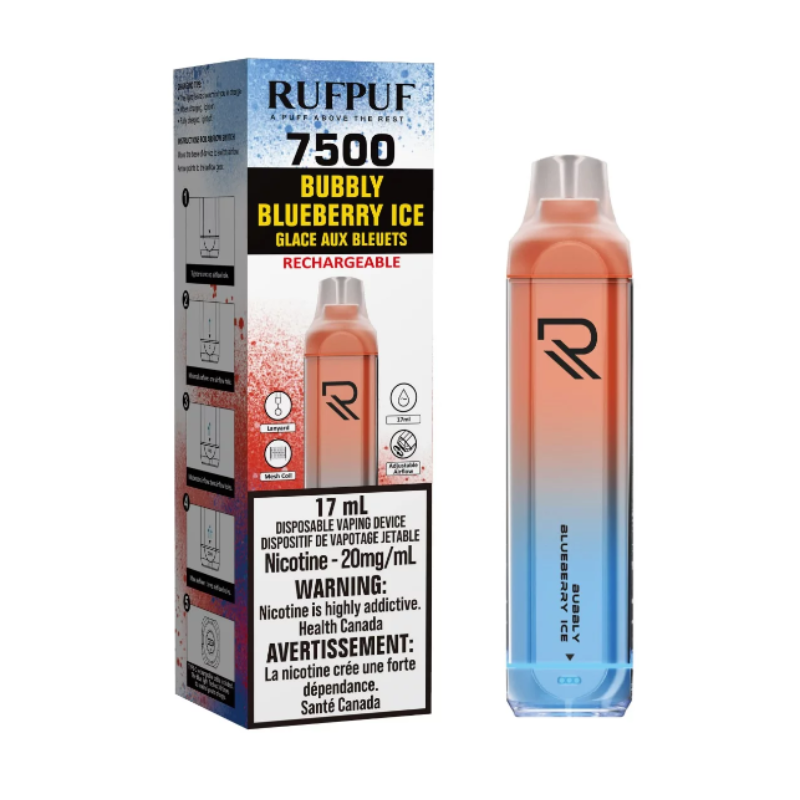 BEST VAPE SHOP RUFPUF BUBBLY BLUEBERRY ICE DISPOSABLE (7500 PUFFS) MISTER VAPOR CANADA