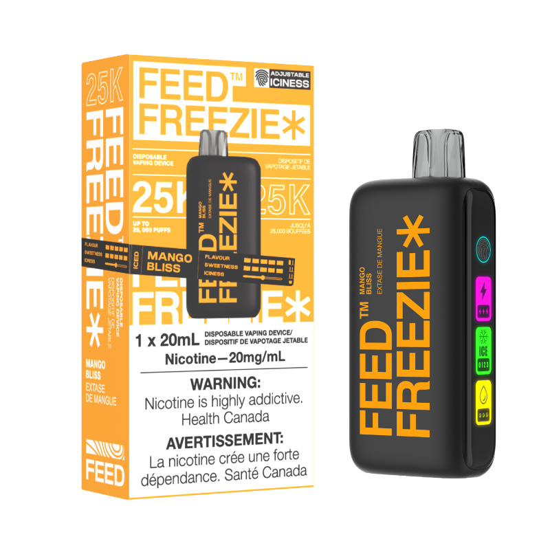 MANGO BLISS FEED FREEZIE Indulge in the tropical allure of Mango Bliss vape, where each puff whisks you away to sun-kissed beaches with its ripe, juicy mango notes. Delight in the sweetness that dances on your palate, accompanied by a subtle tangy twist that keeps every inhale refreshing.