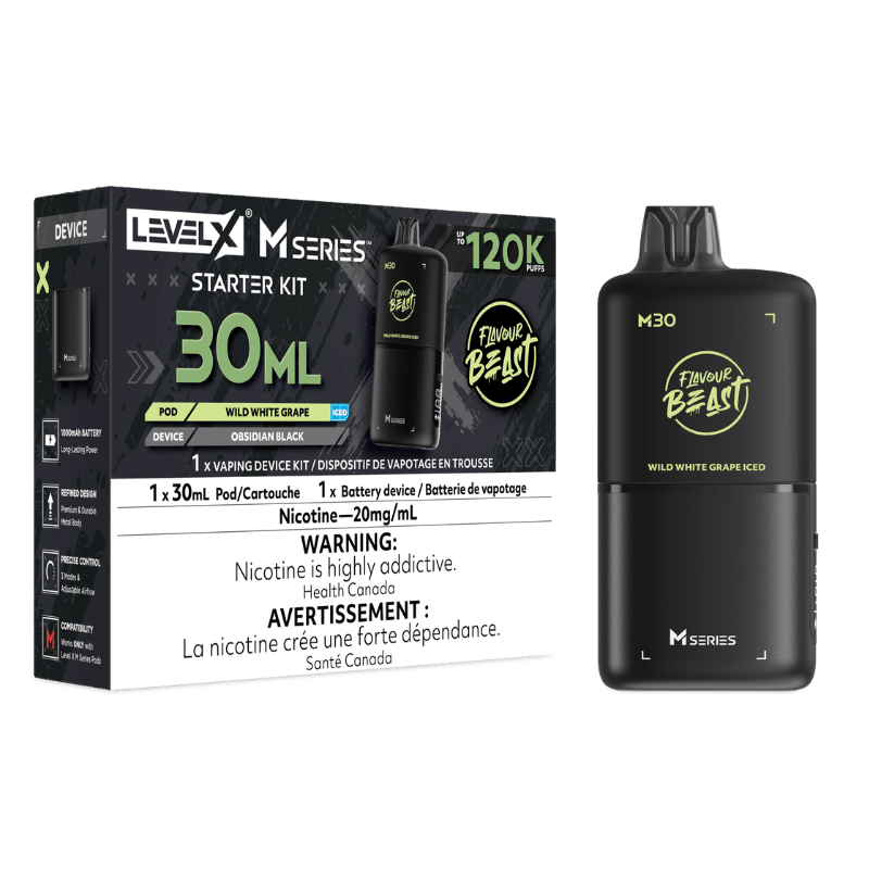 Level X M30 Flavour Beast Pod Starter Kit - Wild White Grape Iced, 120k Puffs - PODS - Mister Vapor