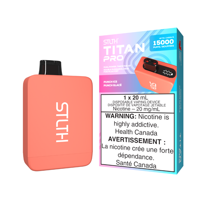 PUNCH ICE STLTH TITAN (15k) DISPOSABLE VAPE Jump into the otherworldly realm of the STLTH Titan 10k Disposable Vape—where power and performance come together to form vaping greatness! Meet the STLTH TITAN PRO, a next-generation upgrade of the STLTH TITAN Disposable. Same-day delivery within the zone and express shipping GTA, Scarborough, Brampton, Etobicoke, Mississauga, Markham, Richmond Hill, Ottawa, Montreal, Nova Scotia, PEI, Vancouver, Vaughan, Toronto, York, North York, London, Kingston, Burlington, H