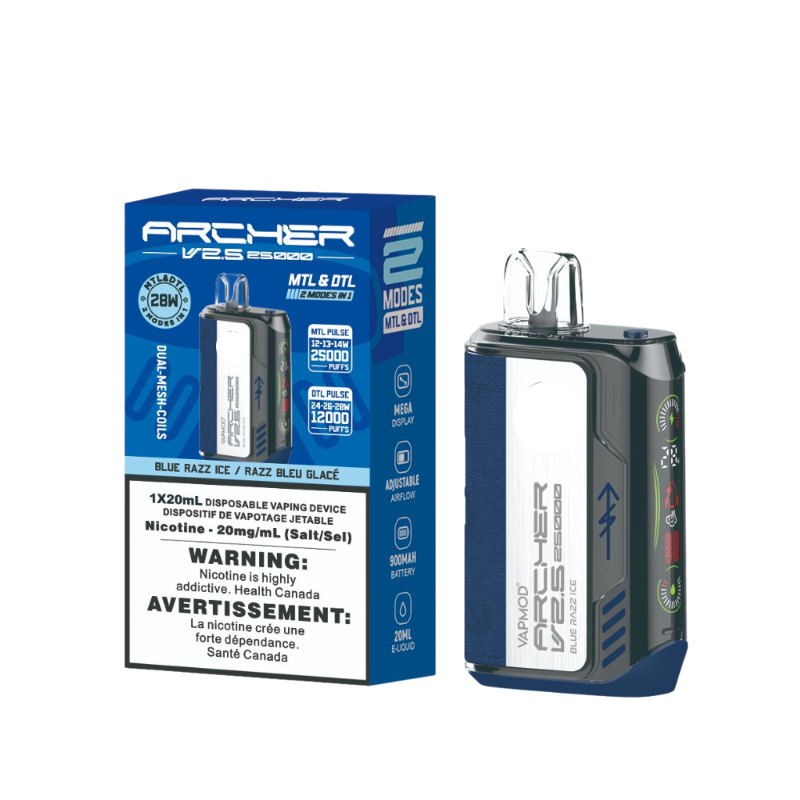 BUY ARCHER VAPMOD 25k BLUE RAZZ ICE DISPOSABLE VAPE MISTER VAPOR CANADA ...