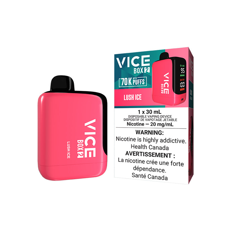 LUSH ICE VICE BOX 2 70K DISPOSABLE VAPE: 70000 puffs, 30mL e-liquid capacity, Adjustable airflow and battery & E-liquid indicator. Buy now at MV