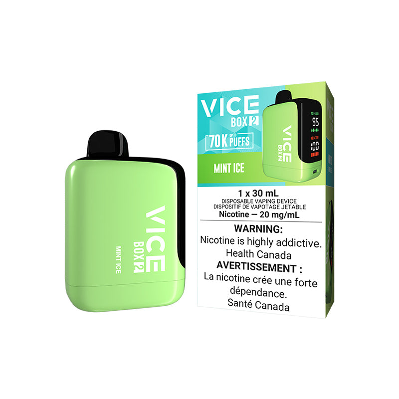 MINT ICE VICE BOX 2 70K DISPOSABLE VAPE: 70000 puffs, 30mL e-liquid capacity, Adjustable airflow and battery & E-liquid indicator. Buy now at MV