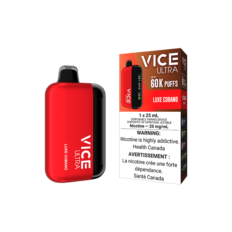 Luxe Cubano! A smooth premium tobacco flavor with up to 60,000 puffs, 25mL e-liquid, and a rechargeable battery.