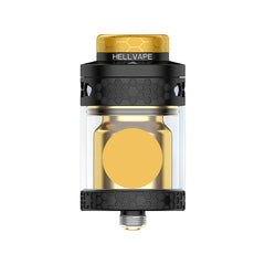 Hellvape vaping device with gold and black design on a white background