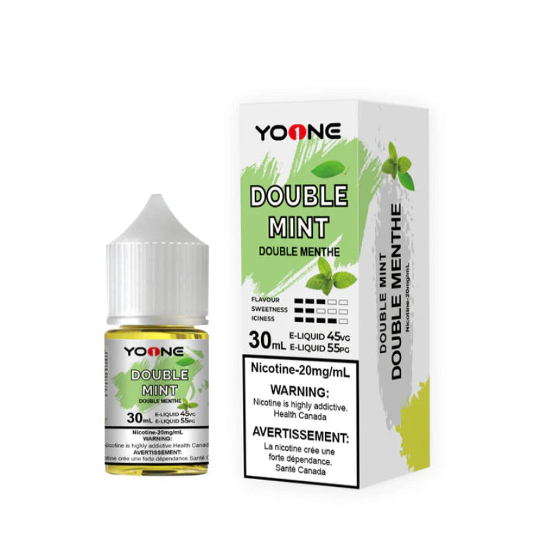 DOUBLEMINT SALT NIC BY YOONE This tantalizing blend combines the coolness of mint leaves with a hint of sweetness, perfect for those seeking a clean and refreshing vaping experience.