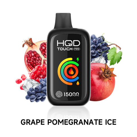 GRAPE POMEGRANATE ICE HQD TOUCH PRO (15000 PUFFs) DISPOSABLE Delivers a revitalizing fusion of grape, pomegranate, and a refreshing icy touch. When you take a draw, the pomegranate notes take the lead, introducing a tangy dimension to the mixture that beautifully complements the grape's natural sweetness.