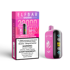 GREAT WHITE PEACH ELF BAR GK20k DISPOSABLE VAPE Enjoy a smooth blend of vanilla dairy treat and juicy peach, crafting a perfectly balanced and velvety fruit vaping experience in every puff! Explore Elf Bar ground breaking new product, the Elf Bar GH20k. 