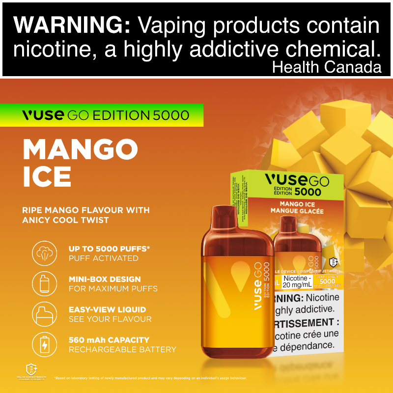 1. BEST VAPE STORE VUSE GO EDITION 5000 MANGO ICE DISPOSABLE AT MISTER VAPOR (MR.VAPOR) CANADA