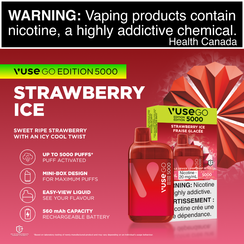 1. BEST VAPE STORE VUSE GO EDITION 5000 STARWBERRY ICE DISPOSABLE AT MISTER VAPOR (MR.VAPOR) CANADA