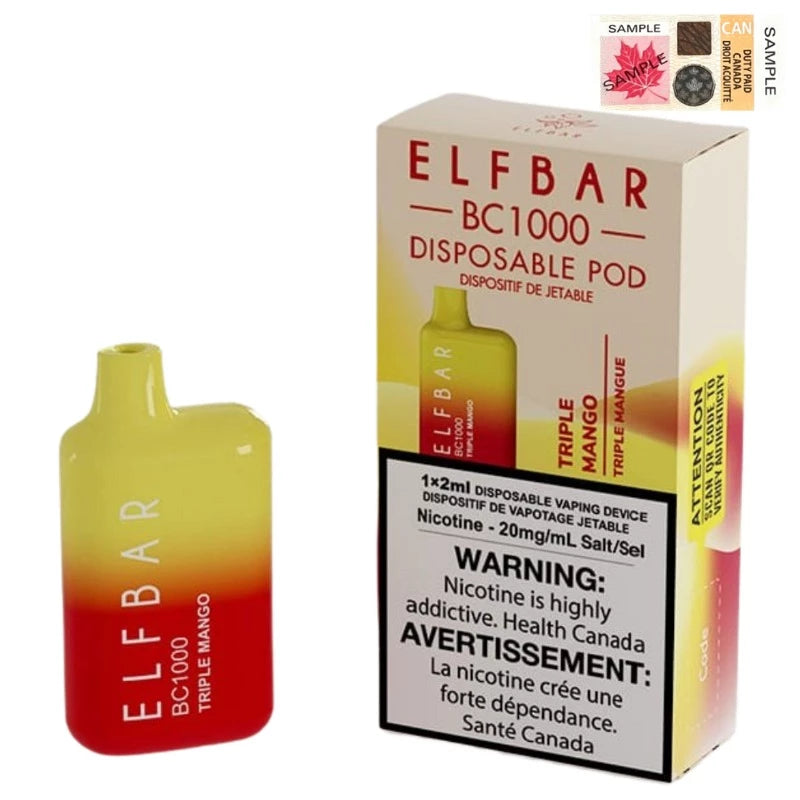 WE HAVE ALL YOUR FAVOURITE ELF BAR TRIPLE MANGO (1000 PUFF) DISPOSABLE VAPE AT MISTER VAPOR CANADA