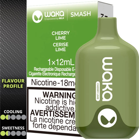 PICKUP IN STORE. WAKA SMASH CHERRY LIME DISPOSABLE VAPE (6000 PUFFS) AT MISTER VAPOR CANADA
