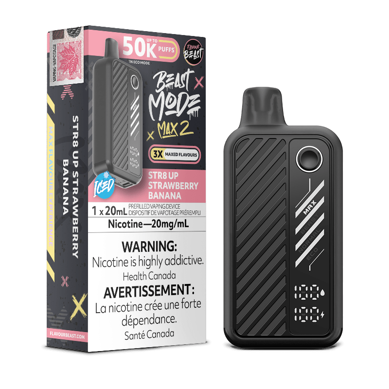 Beast Mode Max 2 50K STR8 UP Strawberry Banana Ice By Flavour Beast - DISPOSABLE - Mister Vapor